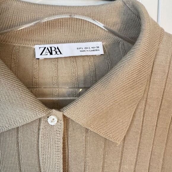 Zara beige Ribbed Button-Up Cardigan, Silk - L - Picture 3 of 6